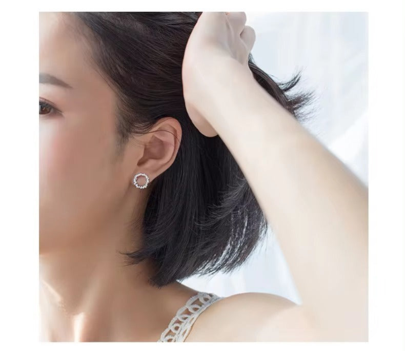 pendientes redondos geométricos de circonita brillante para mujer, joyería de Declaración