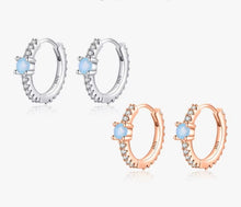 Load image into Gallery viewer, pendientes de aro de Plata de Ley 925 para mujer, aretes con hebillas de oreja de ópalo