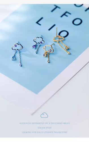 pendientes de plata de ley 925 para mujer, aretes con borla de nube