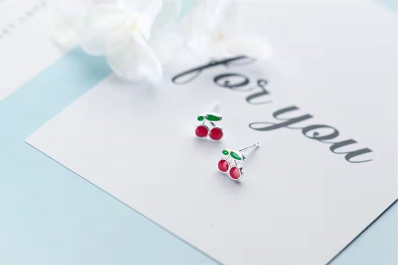pendientes de esmalte de cereza para niña y mujer
