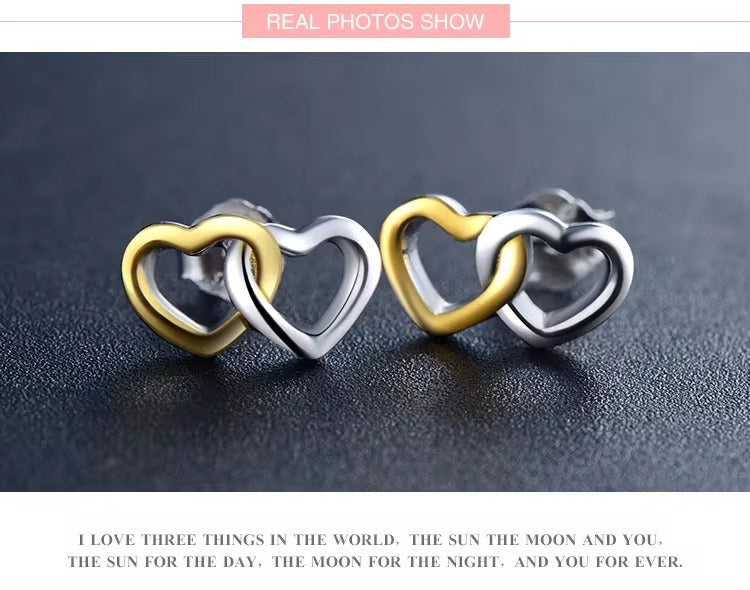 pendientes de plata de ley 2021 con doble Corazón