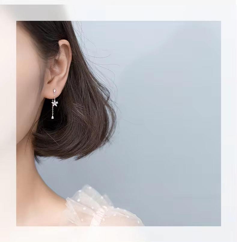 pendientes de plata de ley 925 con forma de flor para mujer