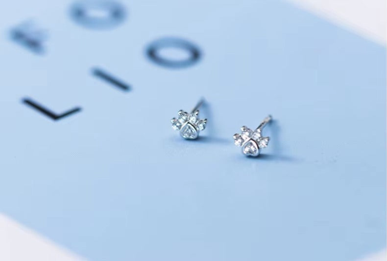 pendientes pequeños de Plata de Ley 925 con forma de pata de gato para mujer, joyería fina hipoalergénica