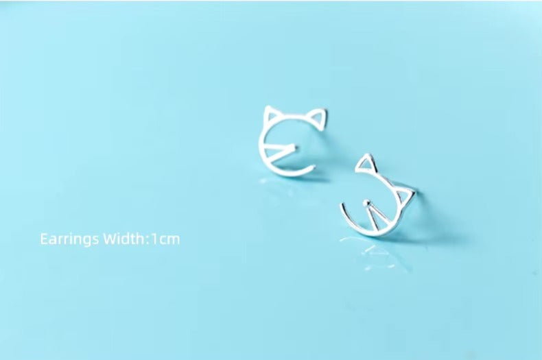 pendientes de tuerca con Forma de cara de gato para mujer y niña, joyería Coreana