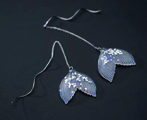 pendientes de plata de ley 925 con forma de cola de sirena para mujer