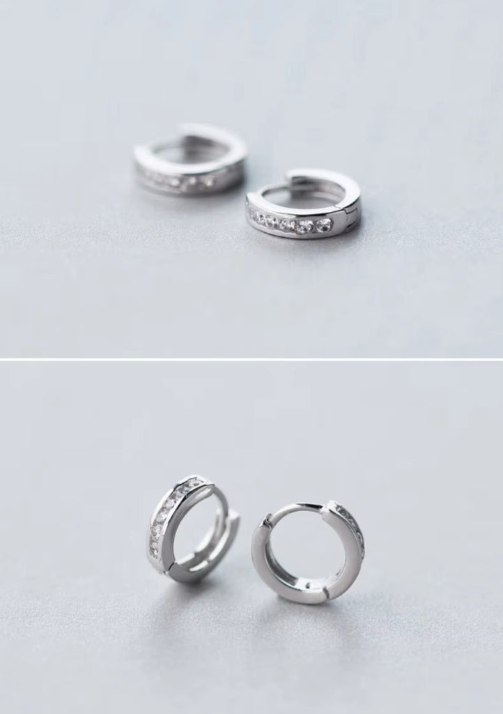 pendientes de aro de Plata de Ley 925 auténtica para mujer, aretes redondos de circonita transparente