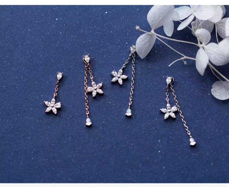 pendientes de plata de ley 925 con forma de flor para mujer