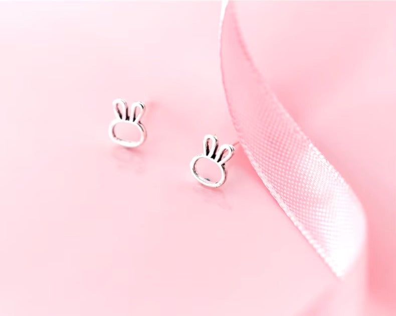pendientes de plata de ley 100% para niña y niño, aretes pequeños y sencillos de conejo