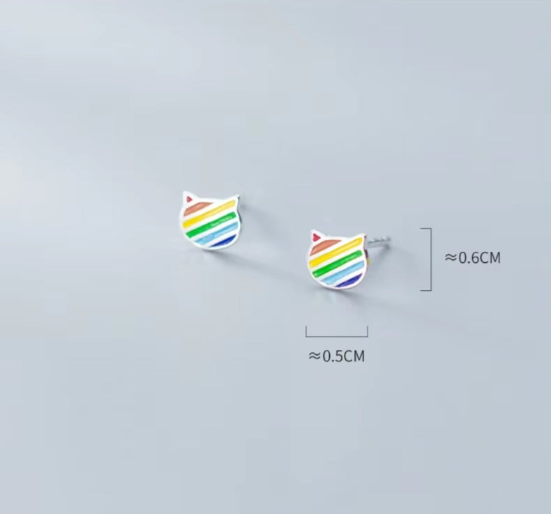 Pin de Plata de Ley 925 con forma de gato para mujer, alfiler para las orejas