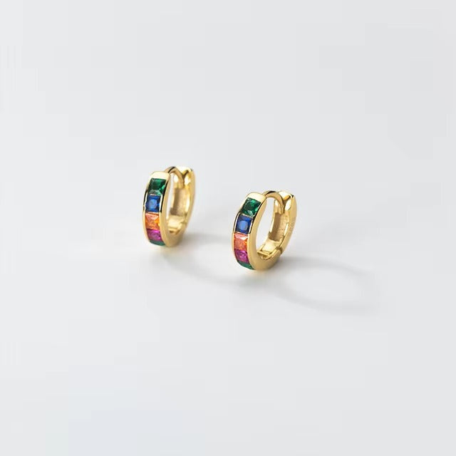 pendientes de plata de ley 925 para mujer, hebillas simples de Color arcoíris