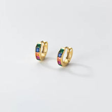 Load image into Gallery viewer, pendientes de plata de ley 925 para mujer, hebillas simples de Color arcoíris
