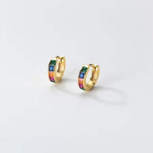 pendientes de plata de ley 925 para mujer, hebillas simples de Color arcoíris