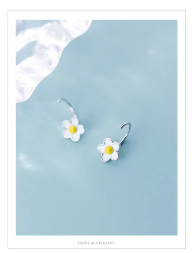 pendientes de plata de ley 925 para mujer, aretes de planta esmaltada, joyería fina, color blanco