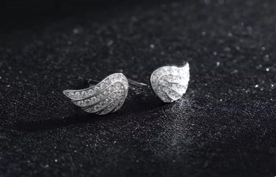 pendientes de plata de ley 925 con diseño de alas de Ángel para mujer