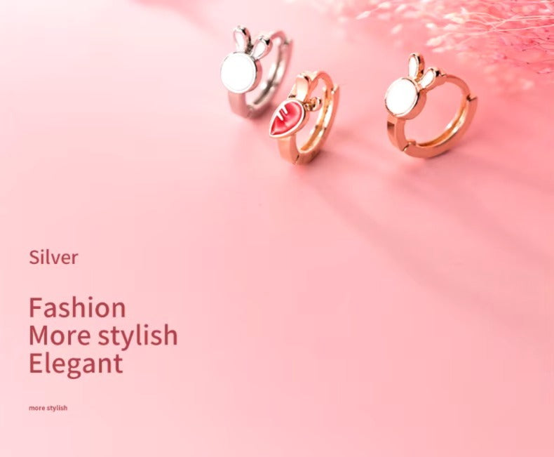 pendientes de aro de plata de ley 925 para mujer, joyería fina con forma de Mini conejo y zanahoria