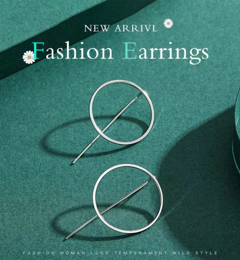 pendientes de plata de ley 925 con forma de círculo Simple para mujer