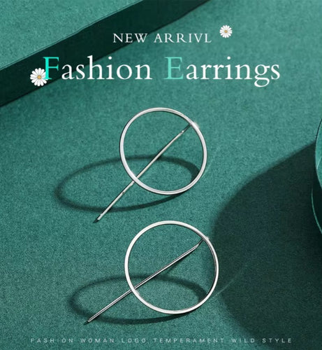 pendientes de plata de ley 925 con forma de círculo Simple para mujer