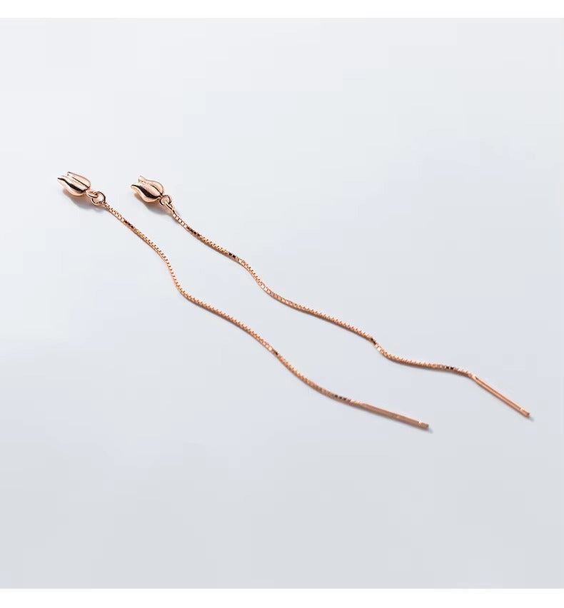 pendientes de gota de borla de cadena larga Rosa minimalista para mujer