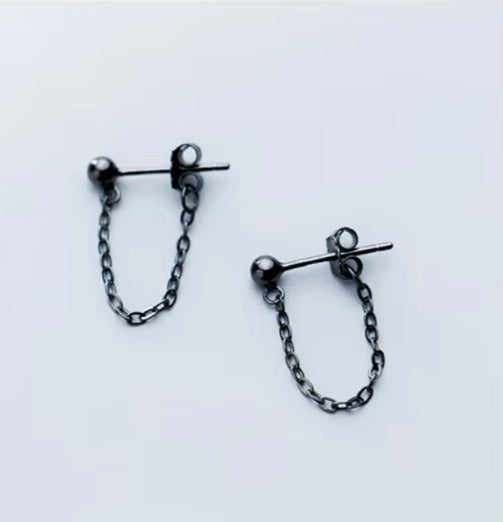 Rock Punk negro cadena Stud pendientes moda 100% Plata de Ley 925 colgante