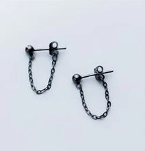 Cargar imagen en el visor de la galería, Rock Punk negro cadena Stud pendientes moda 100% Plata de Ley 925 colgante
