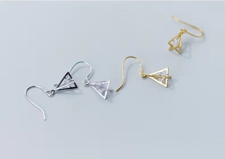 pendientes colgantes triangulares 3D de Plata de Ley 925 para mujer, aretes de gota de circonia