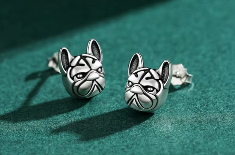 pendientes de plata de primera ley con forma de perro para mujer, aretes pequeño