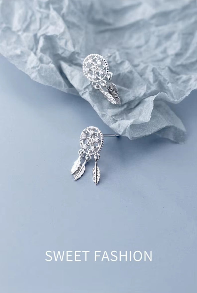 pendientes de plata esterlina 925 para mujer, aretes colgantes con borla de hojas y atrapasueños