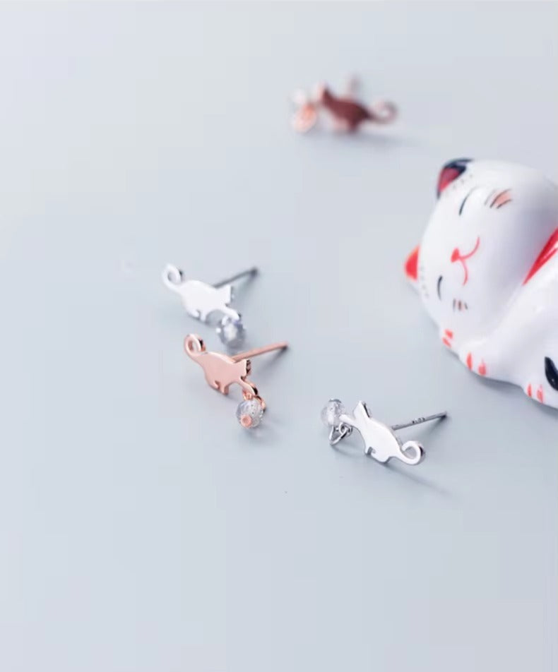 pendientes de plata de ley 100% con forma de gato