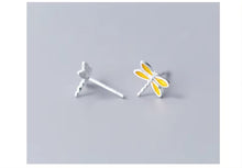 Load image into Gallery viewer, pendientes de plata de ley 100% con forma de libélula
