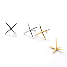 Load image into Gallery viewer, pendientes de plata de ley 100% para mujer, aretes sencillos con forma de X, Color dorado