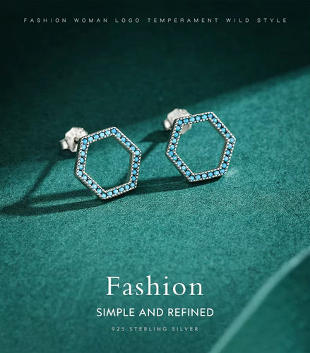 pendientes minimalistas de Plata de Ley 925 para mujer, joyería fina Vintage hexagonal