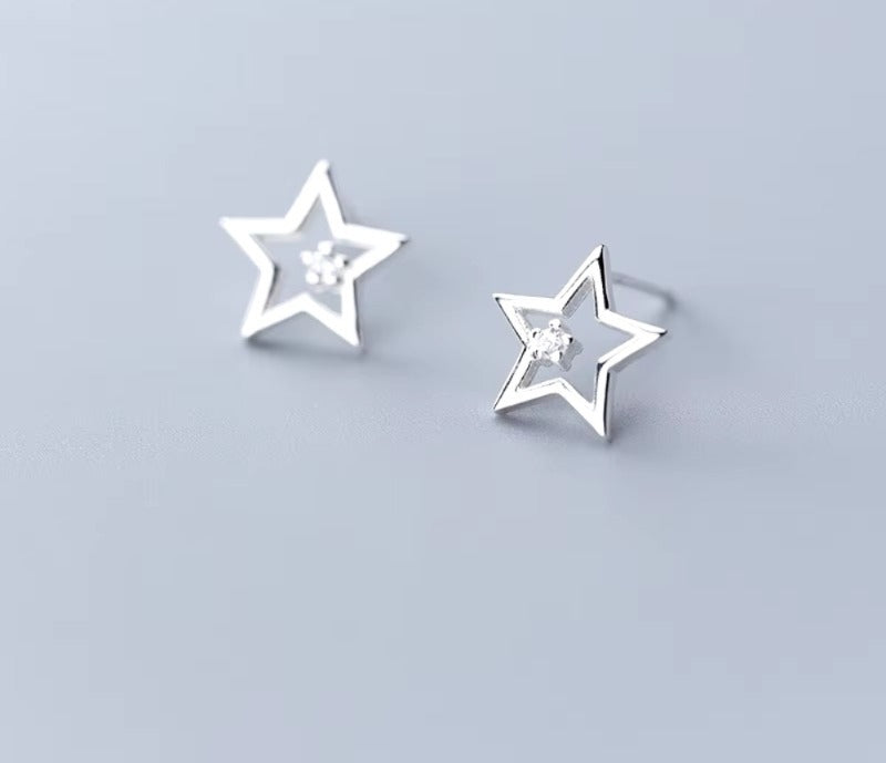 pendientes de plata de ley 925 con forma de estrella para mujer, aretes pequeños, alfiler antialérgico