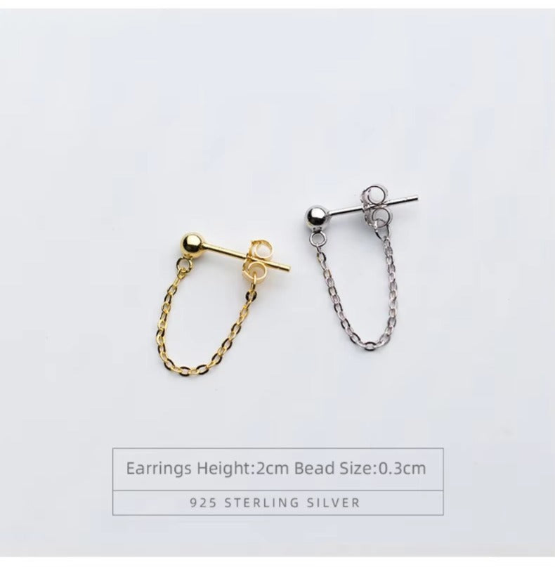 Rock Punk negro cadena Stud pendientes moda 100% Plata de Ley 925 colgante