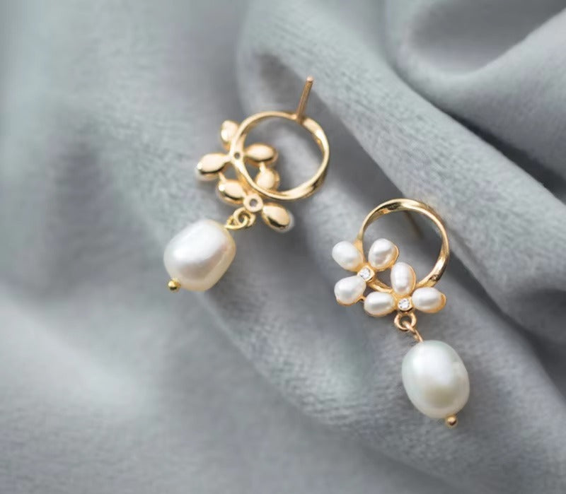 pendientes de plata de ley 925 auténtica para mujer, aretes con forma de flor de perla