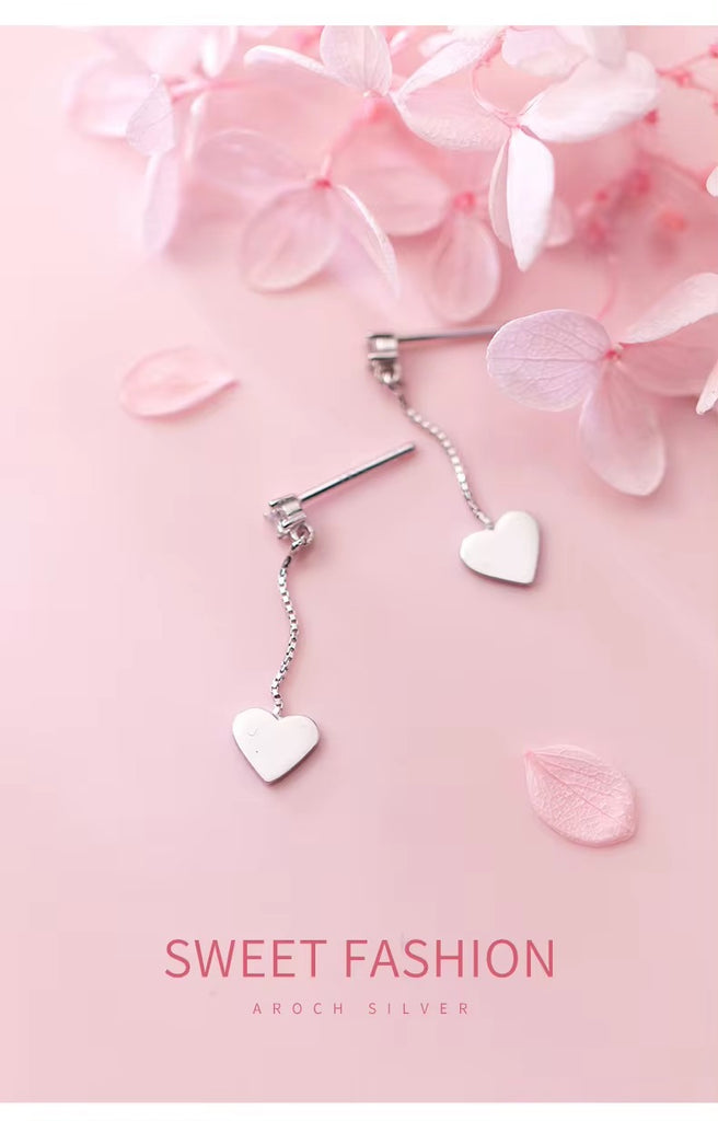 pendientes de plata esterlina 925 auténtica para mujer, aretes colgantes de corazones de línea Simple