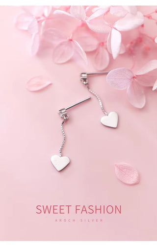 pendientes de plata esterlina 925 auténtica para mujer, aretes colgantes de corazones de línea Simple