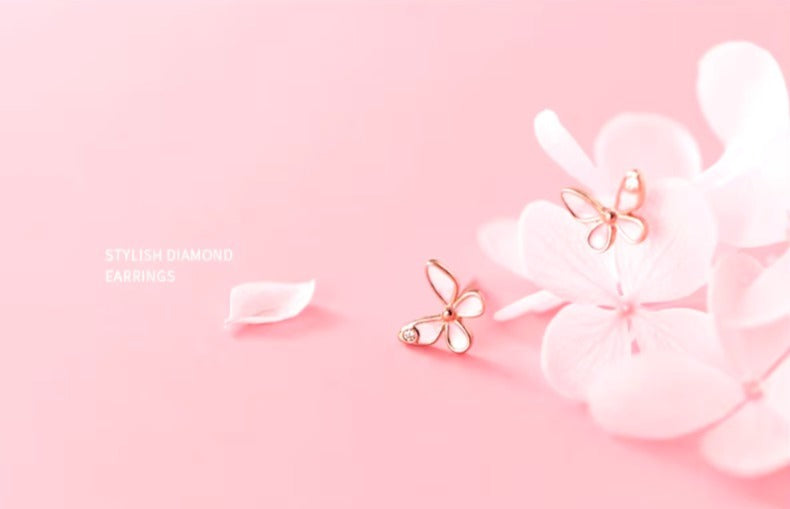 pendientes de tuerca de mariposa de baile para mujer, de esmalte de 925 Plata de ley