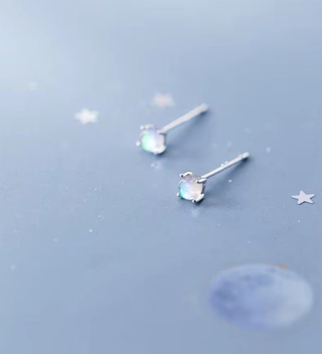 Simple Tiny Multi Color Opal Stud pendientes dulce clásico 925 Plata de Ley redondo joyería de cristal para mujer