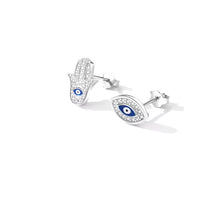 Load image into Gallery viewer, pendientes de plata de ley 925 con esmalte de Ojo Azul para mujer