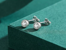 Load image into Gallery viewer, pendientes de plata de ley 100% y Circonia cúbica para mujer, aretes pequeños y redondos