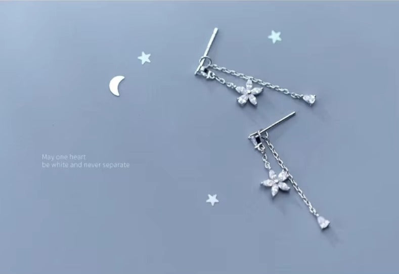 pendientes de plata de ley 925 con forma de flor para mujer