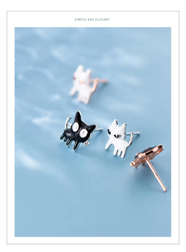 pendientes de plata de ley 925 con forma de gato para mujer