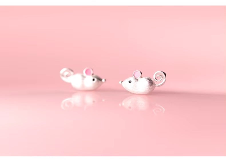 pendientes de plata de primera ley con forma de ratón para mujer, aretes pequeños