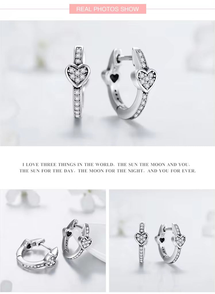 pendientes de aro de plata de ley 100% con corazones para mujer