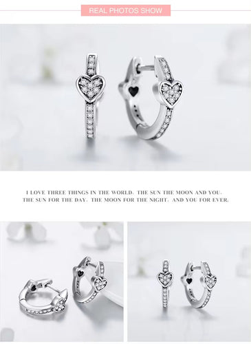 pendientes de aro de plata de ley 100% con corazones para mujer