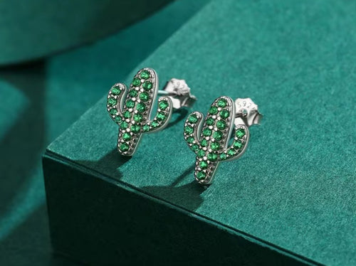 pendientes de plata de primera ley con forma de Cactus para mujer
