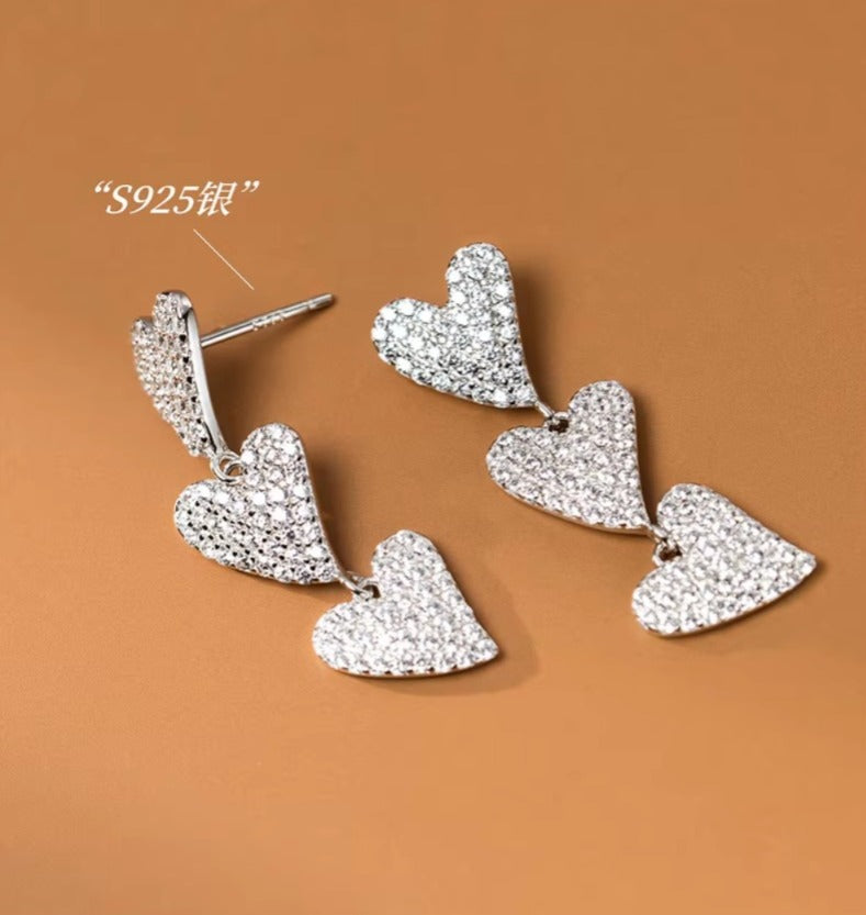 pendientes colgantes de corazón a corazones para mujer, de Plata de Ley 925