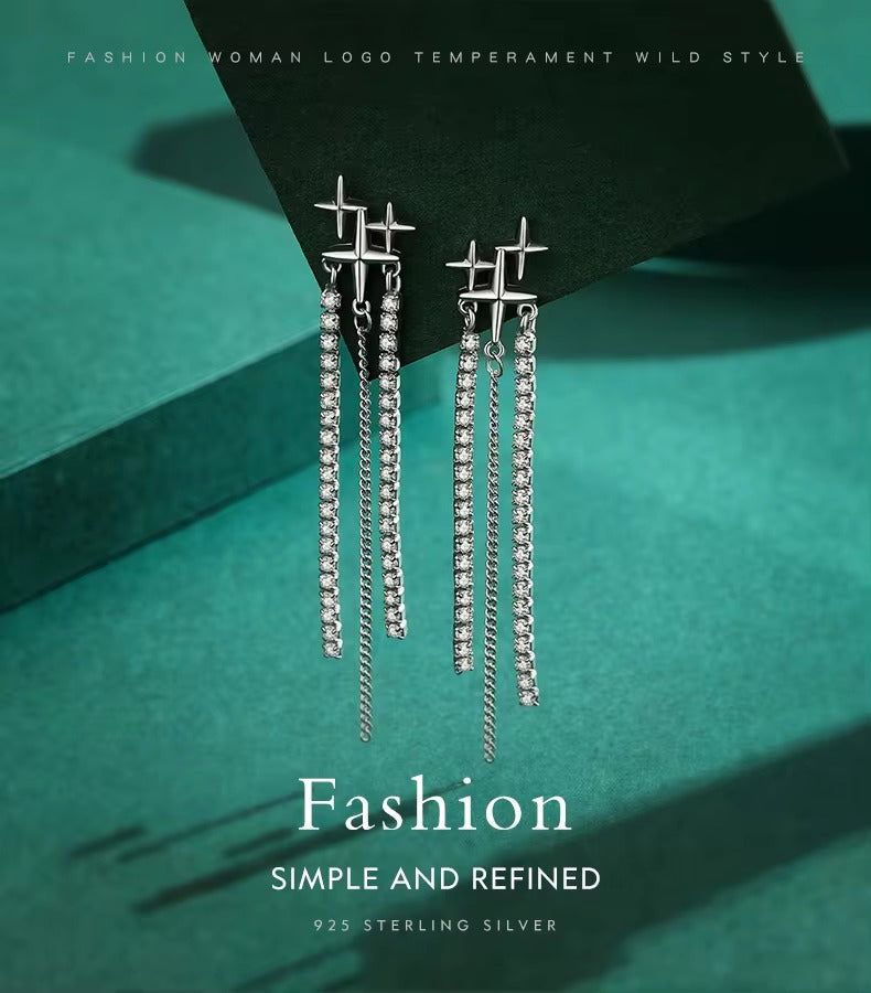 pendientes largos de gota con borlas para mujer, de Plata de Ley 925 auténtica