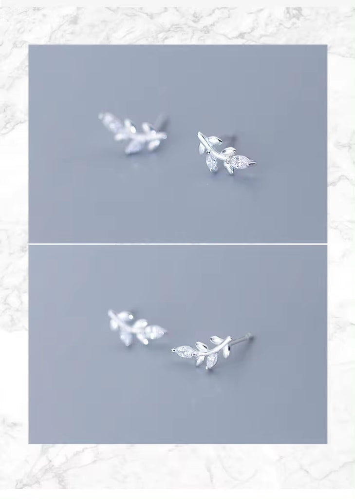 pendientes de tuerca de árbol de hojas pequeñas y lindas para mujer