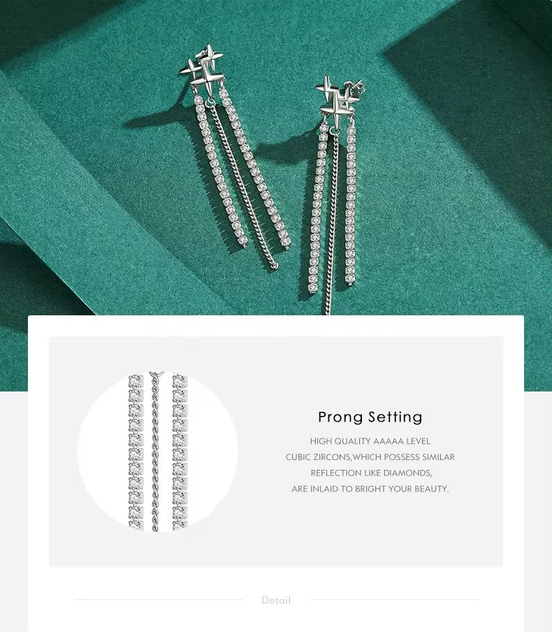 pendientes largos de gota con borlas para mujer, de Plata de Ley 925 auténtica